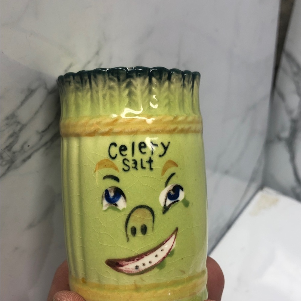 💚Vintage Green Celery Salt Shaker - Face Design Holt Howard